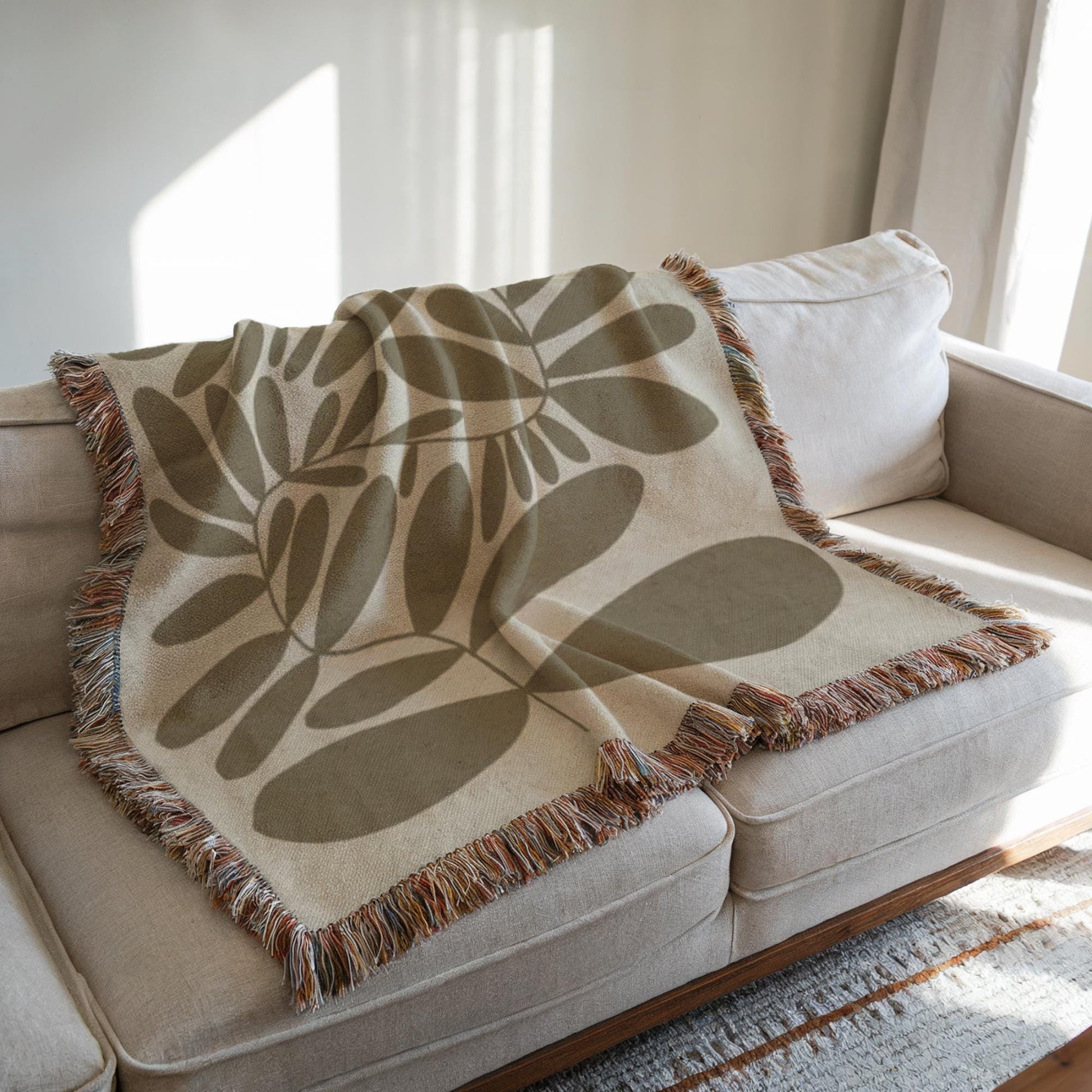 Mid-Century Scandi Blanket – Woven Cotton Throw with Colorful Fringed Edges