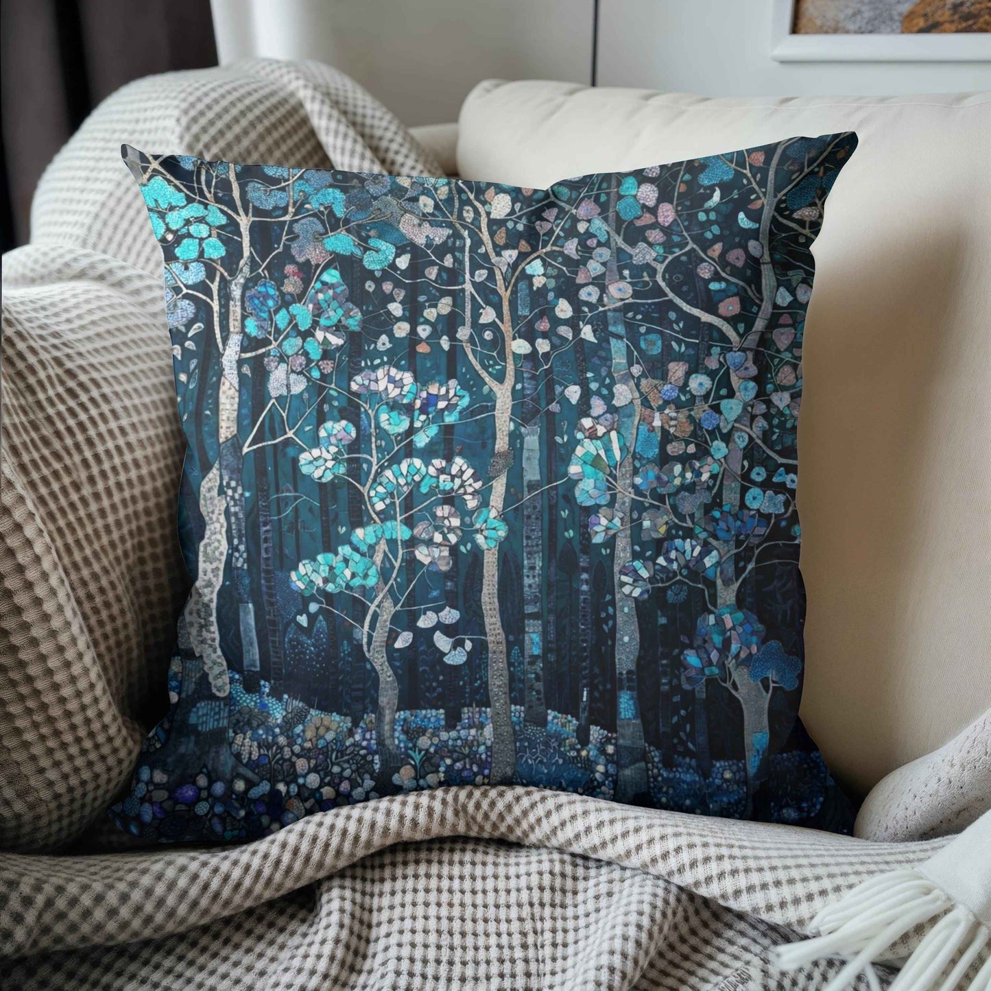 Modern Geometric pillow cover with geometric pattern styled on a sofa or bed