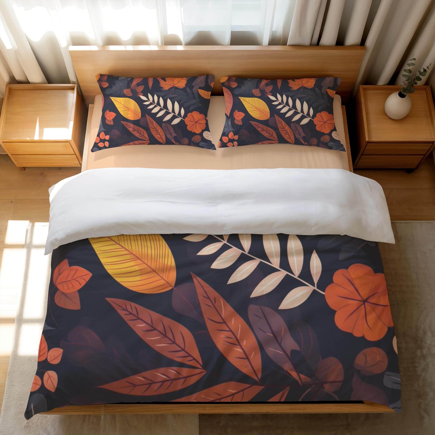 Harvest Season Bedding - Soft Breathable 3 Piece Fall Bedding Set With Leaf Print Duvet - timelessbohochic.com