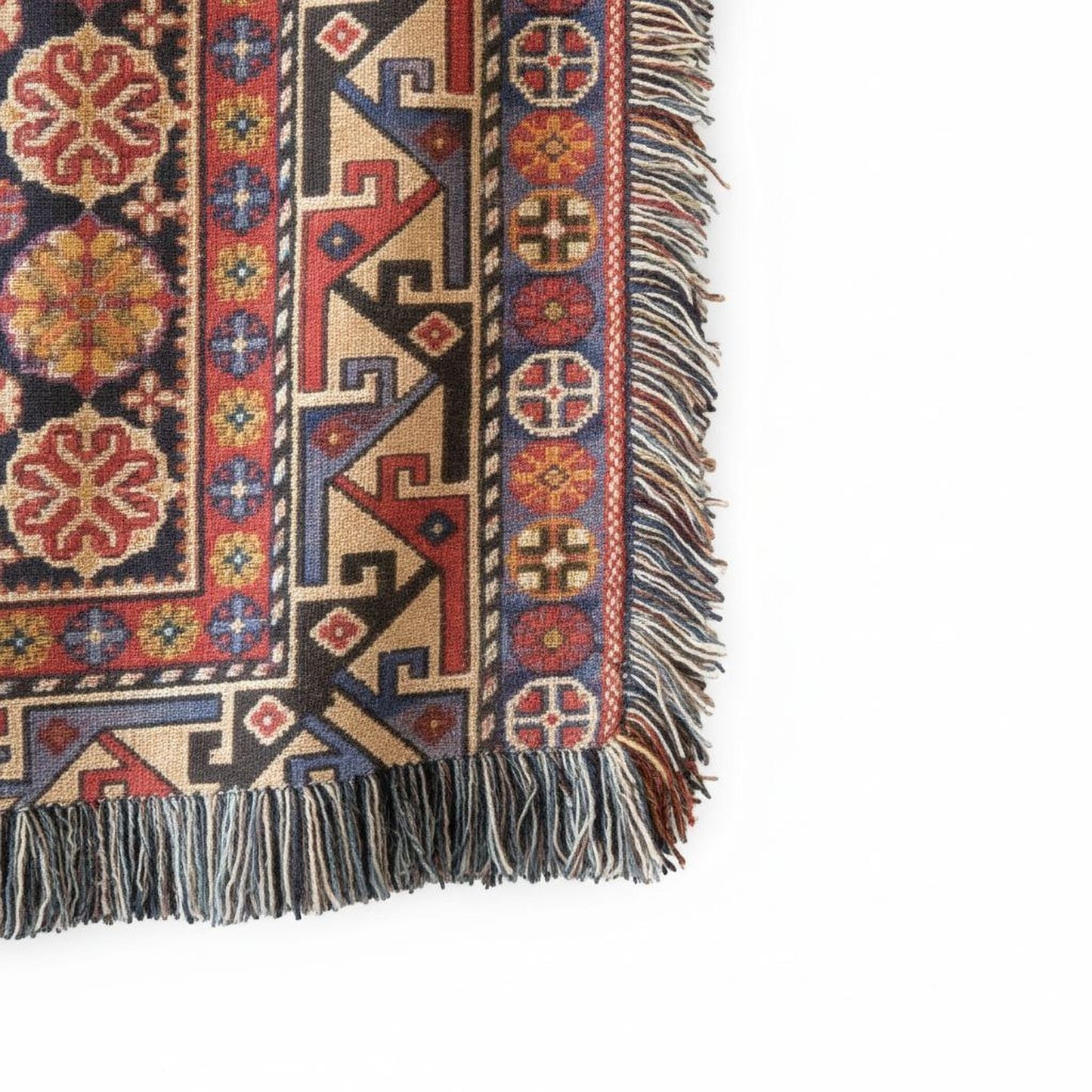 Anatolian Inspired woven wall tapestry with rug-style pattern styled as textile wall decor