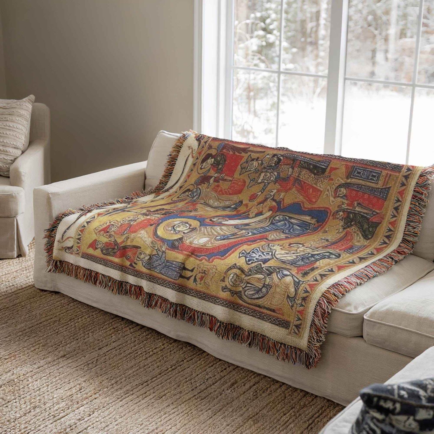 Armenian Cotton Throw - Large Colorful Tapestry Art Decorative Throw Blanket - timelessbohochic.com