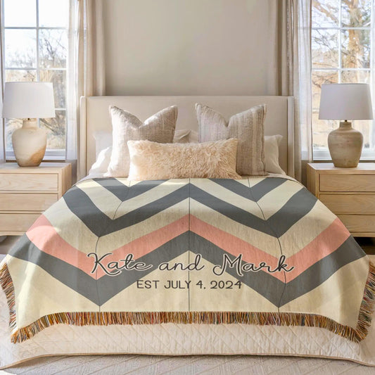 Personalized Throw Blanket - Custom Wedding Throw With Zigzag Chevron Design