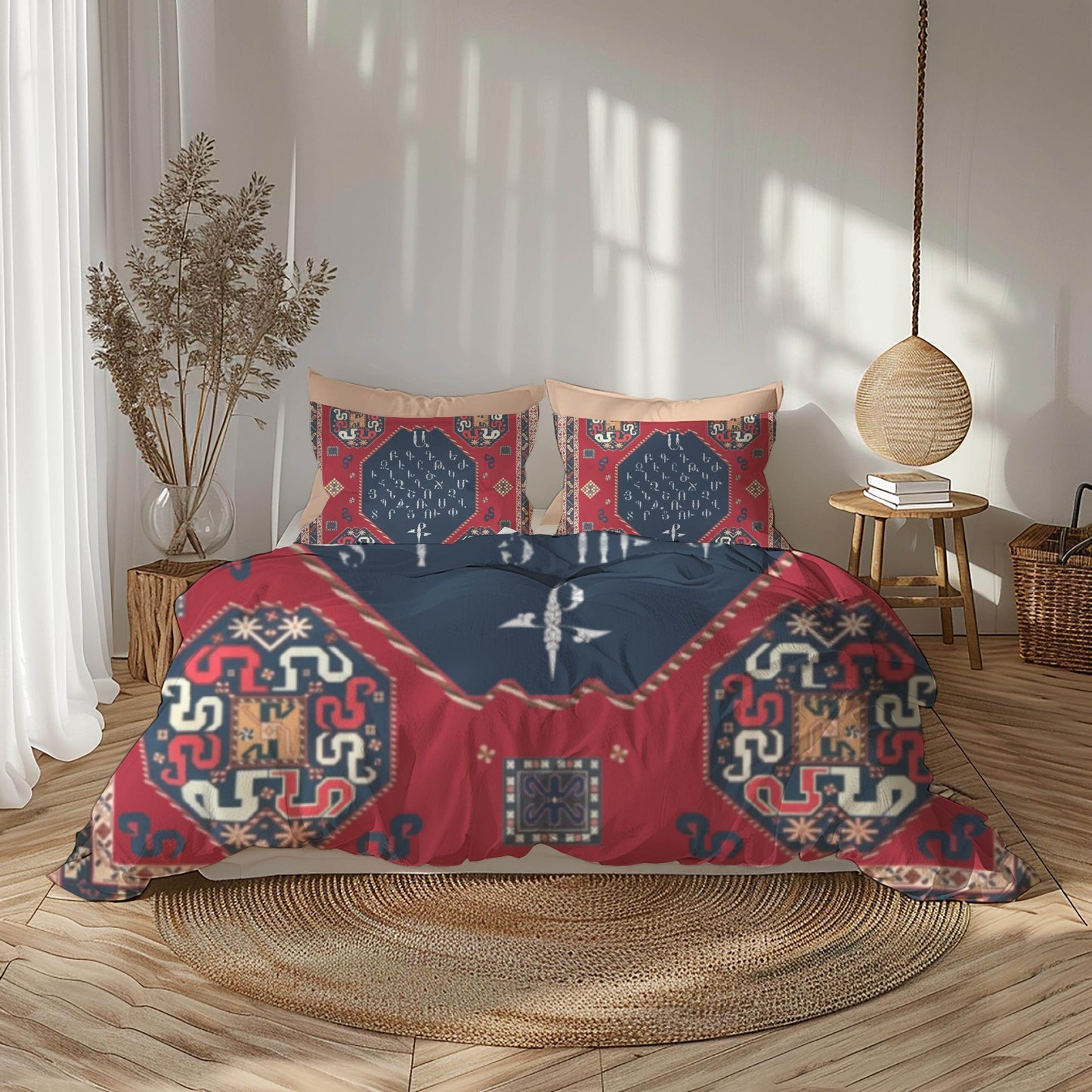 Armenian Alphabet Duvet - Personalized Traditional Bedding Set With Haykakan Ethnic Pattern - timelessbohochic.com