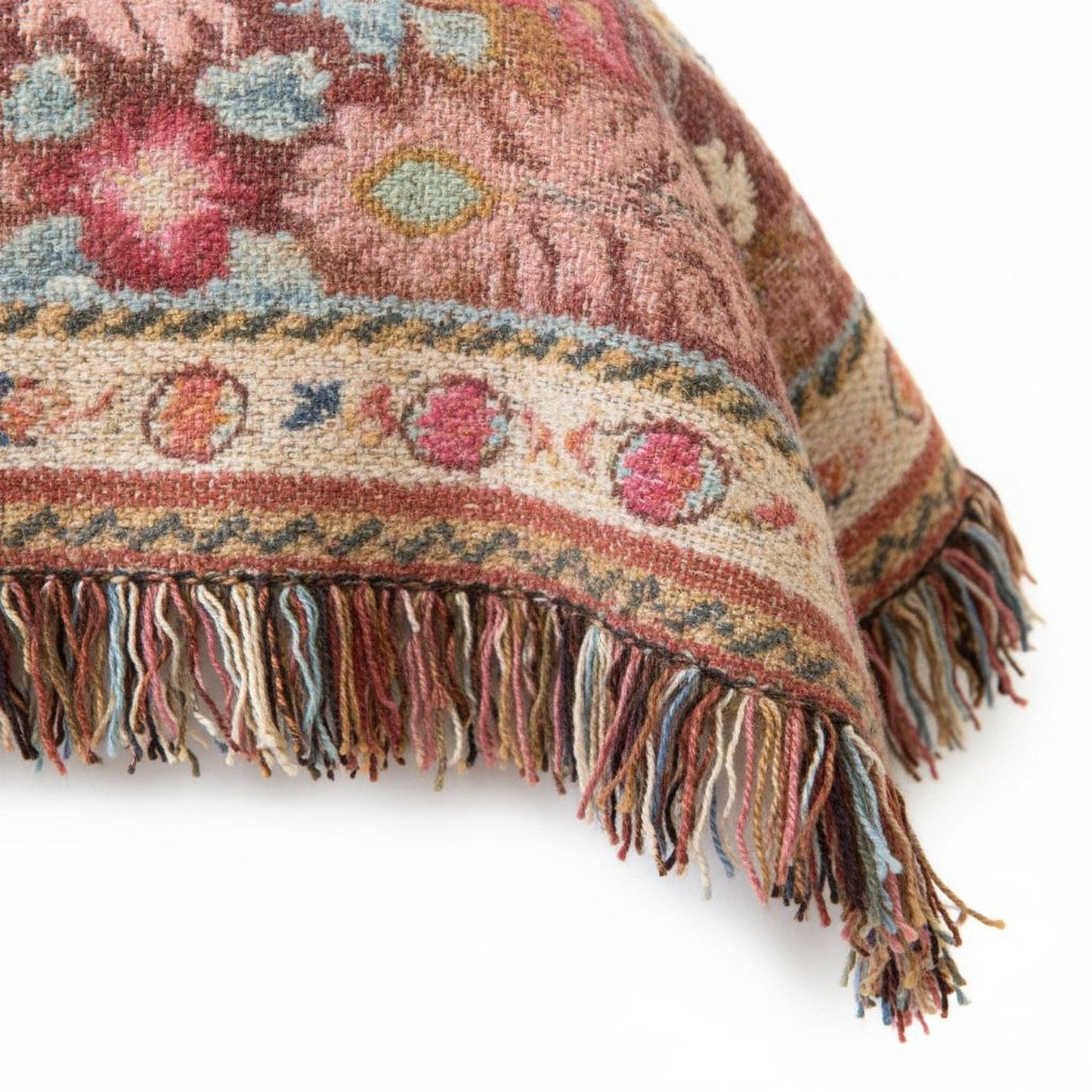 Anatolian Inspired woven blanket with rug-style pattern styled for layered home decor
