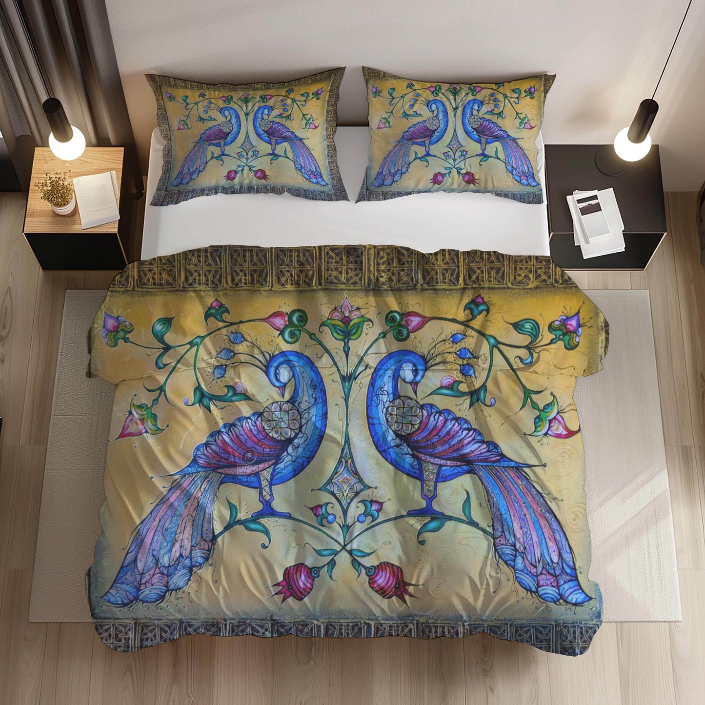 Armenian Birds Duvet Cover - Haykakan Pattern Bedding Set With Decorative Pillowcases - timelessbohochic.com