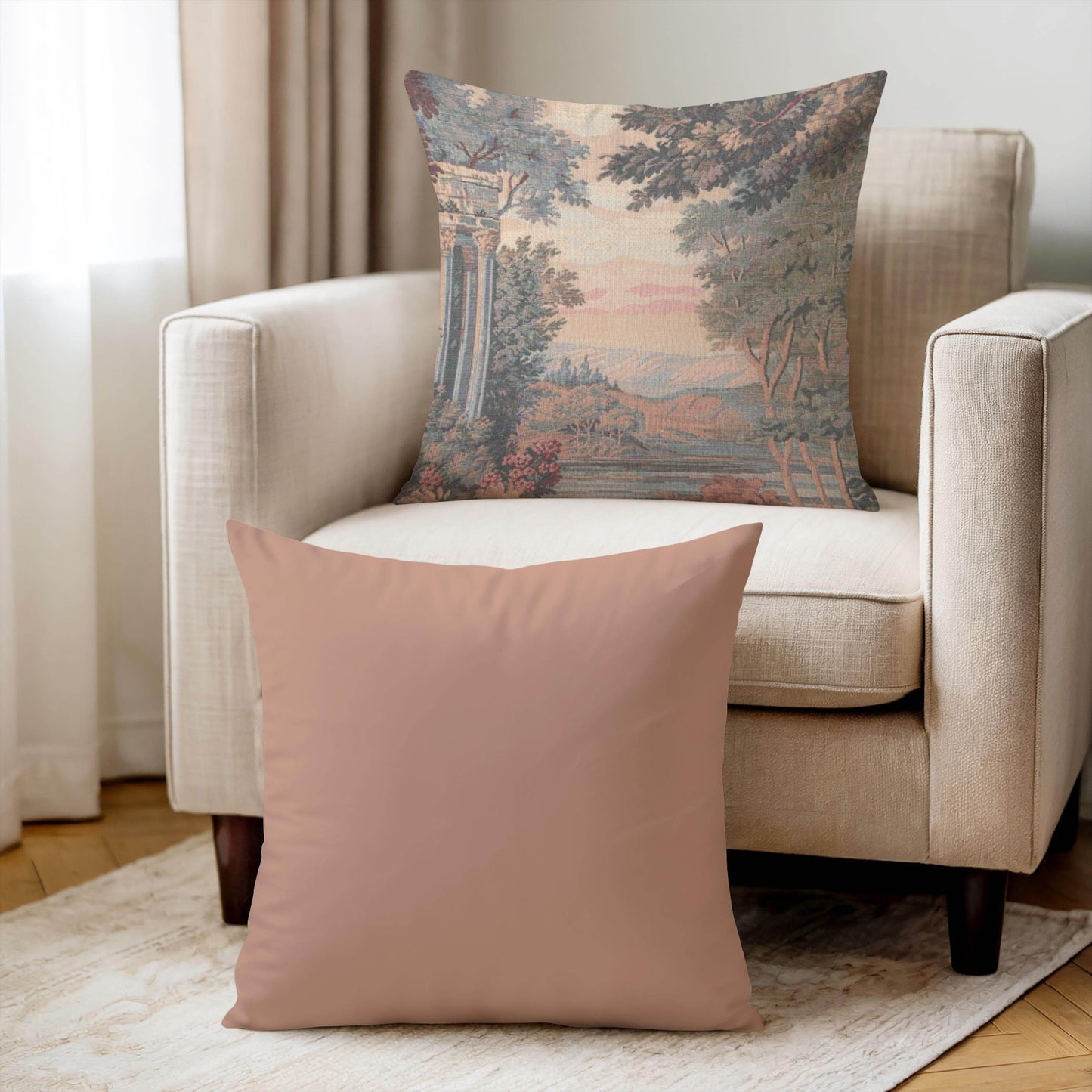 French Tapestry Pillow – Aubusson Style Decorative Cushion With Soft Filling - timelessbohochic.com