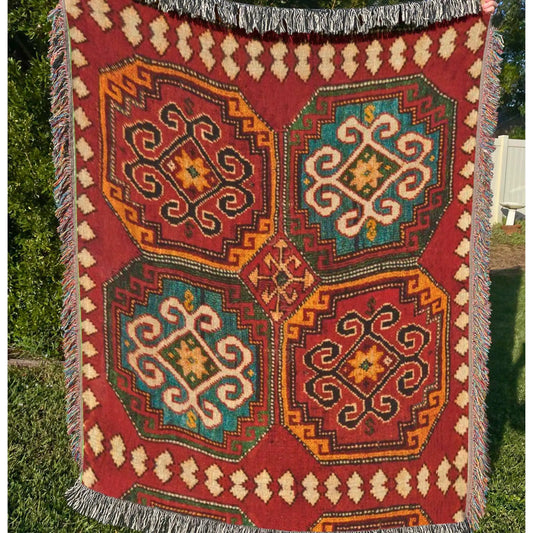 Moroccan Boho Decor - Cozy Couch Throw with Stylish Moorish Design & Warm Cotton