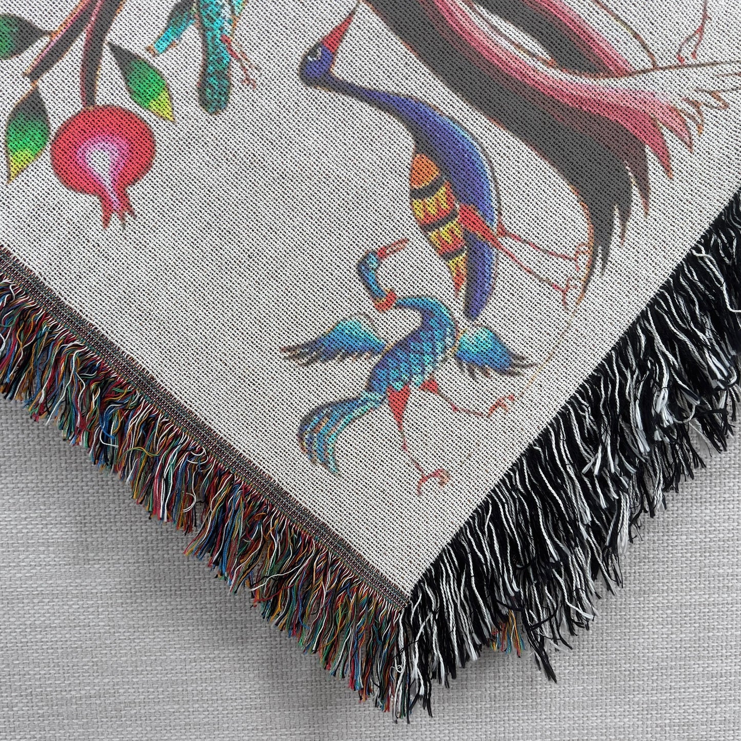 Boho outdoor woven throw blanket with woven pattern for patio styling