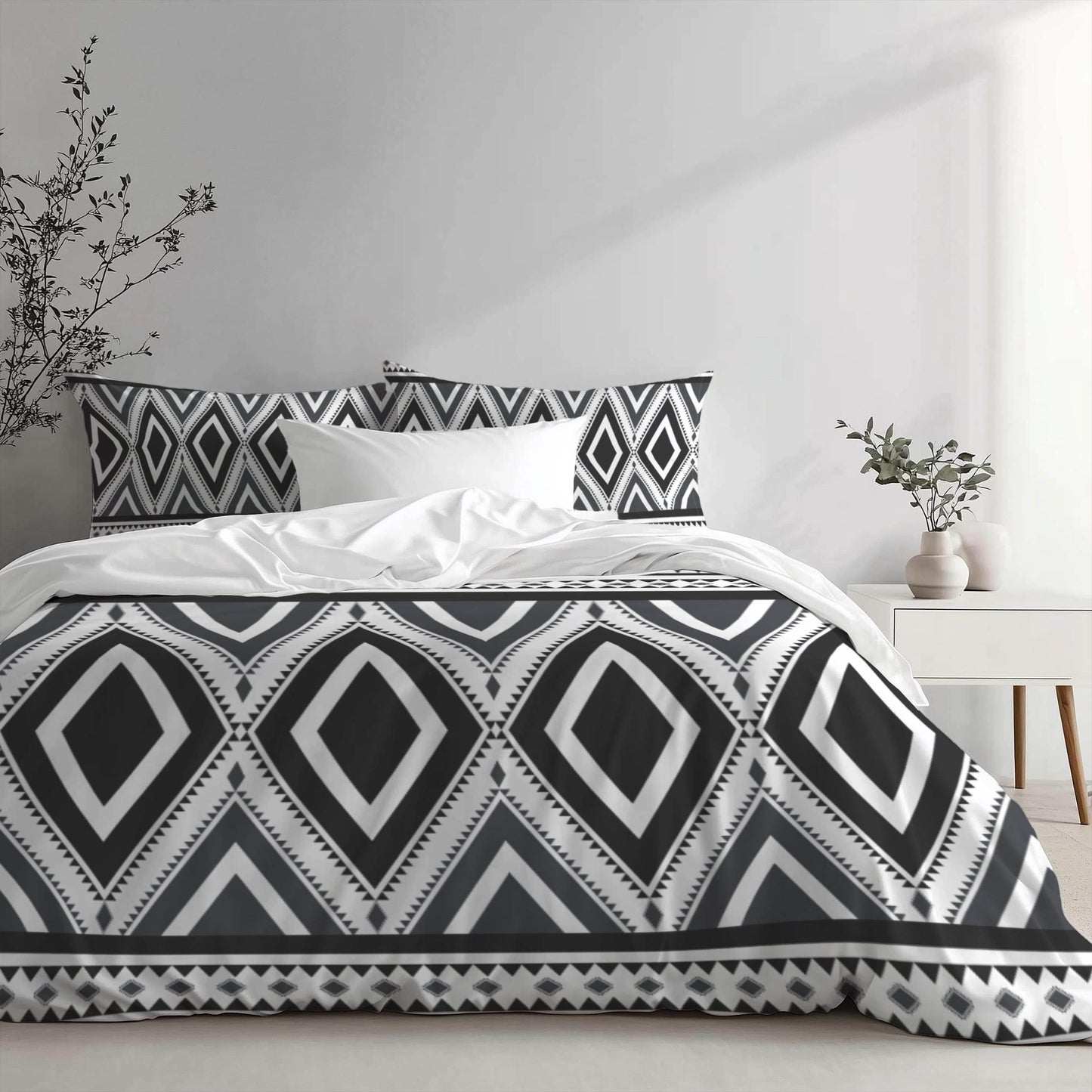 Geometric Ikat Bedding Set - 3 Piece Duvet Cover And Pillowcases | Soft Breathable Fabric For Modern Bedroom Decor - timelessbohochic.com