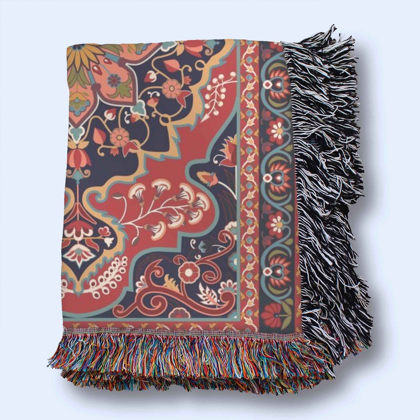 Anatolian Inspired throw pillow with rug-style pattern styled on a sofa or bed