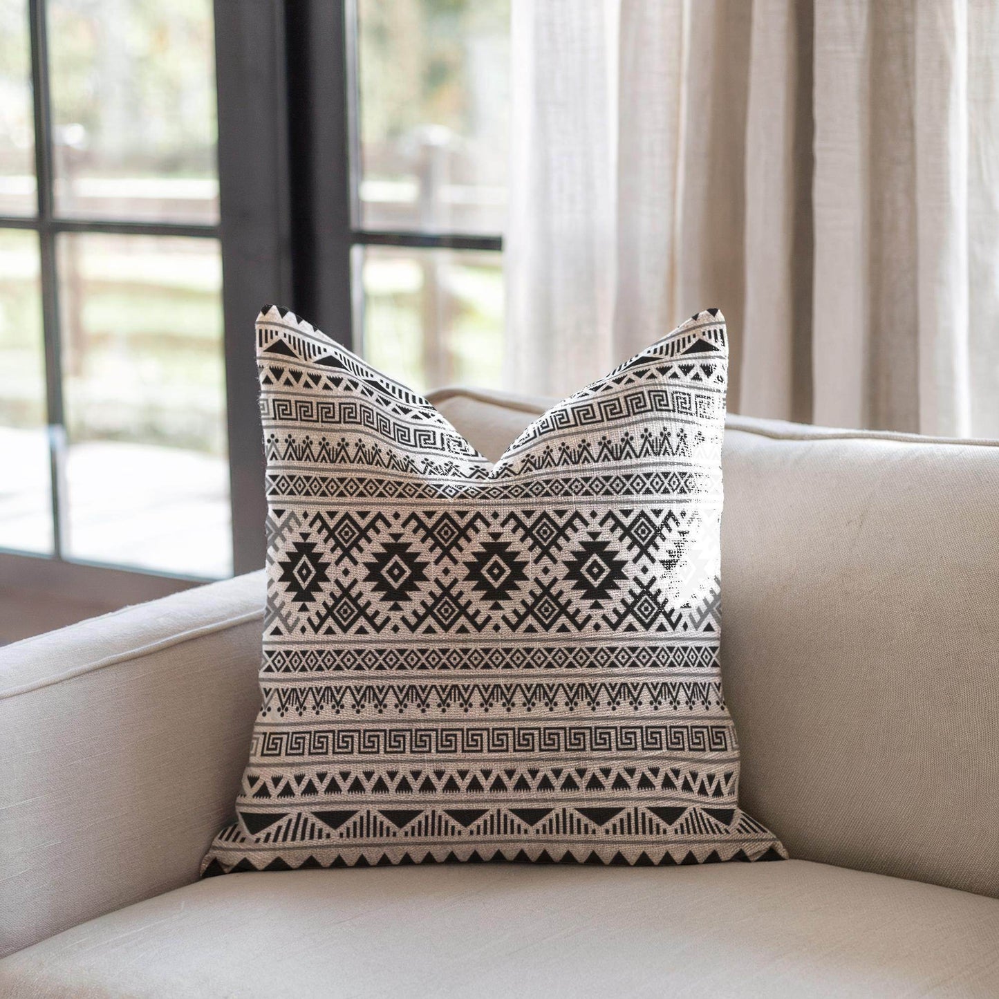 Boho Woven Pillow - Cotton Ikat Pattern, Vintage Tapestry Throw Cushion - timelessbohochic.com