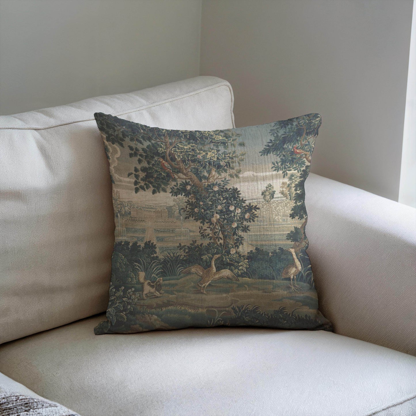 French Tapestry Pillow – Aubusson Style Decorative Cushion with Soft Fabric Insert - timelessbohochic.com