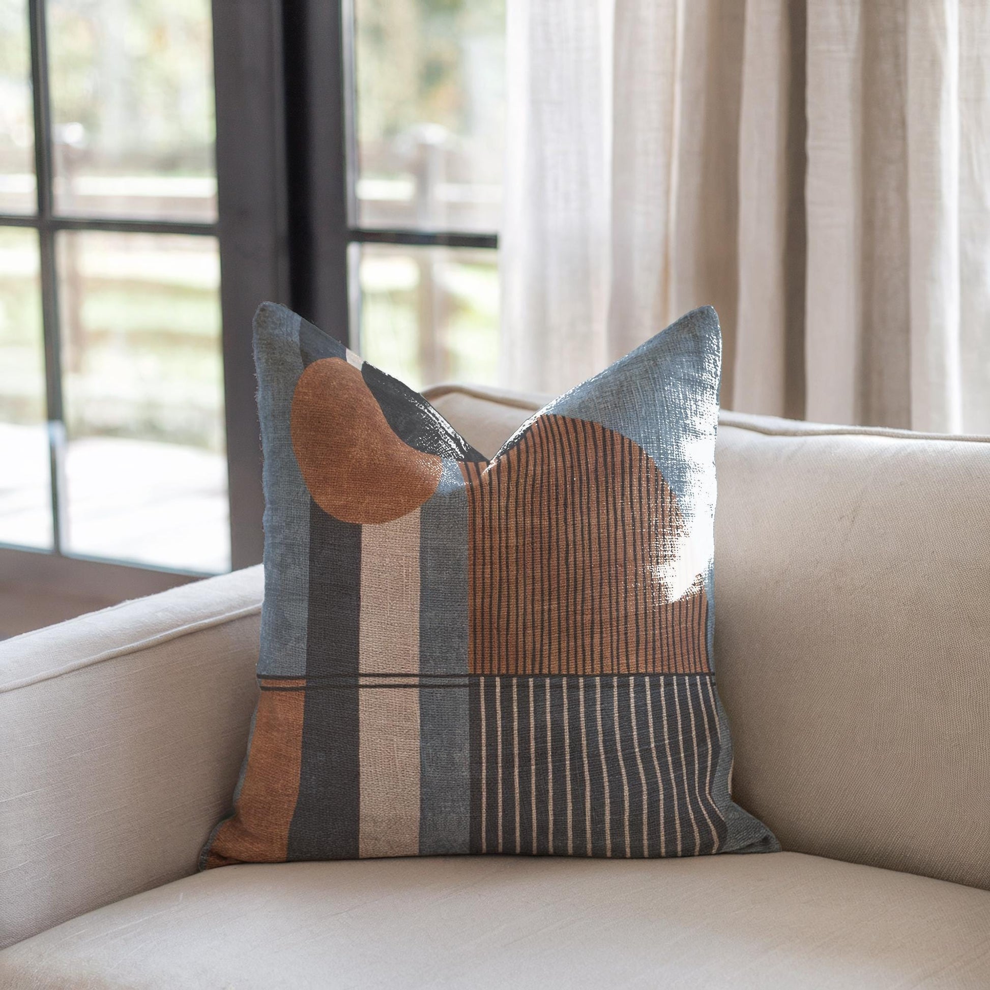 Woven Throw Pillow | Boho Eclectic Style - Minimalist Home Accent with Textured Fabric Cushion