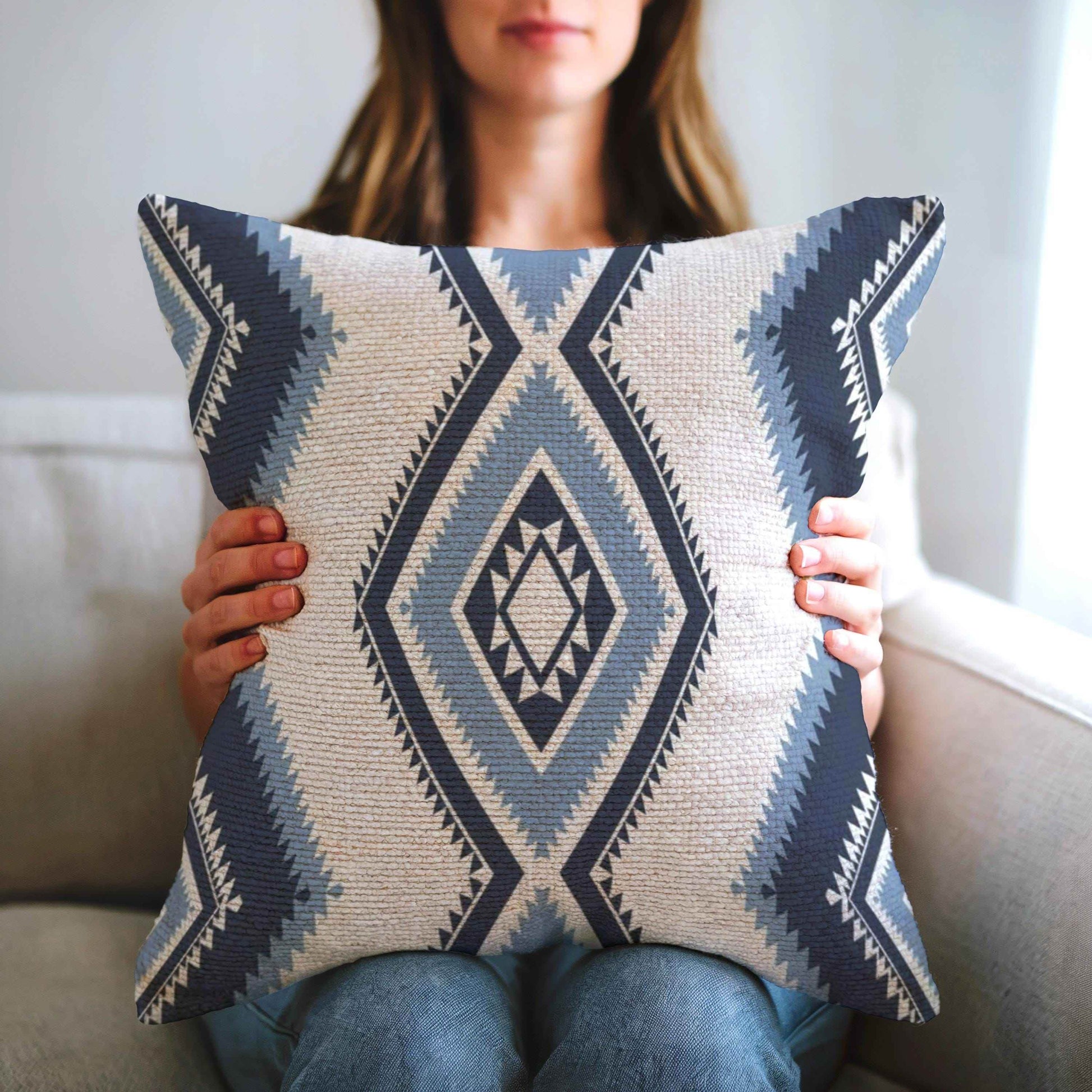 Navajo Style Throw Pillow - Soft Textured Cotton Cushion with Colorful Fringe - timelessbohochic.com