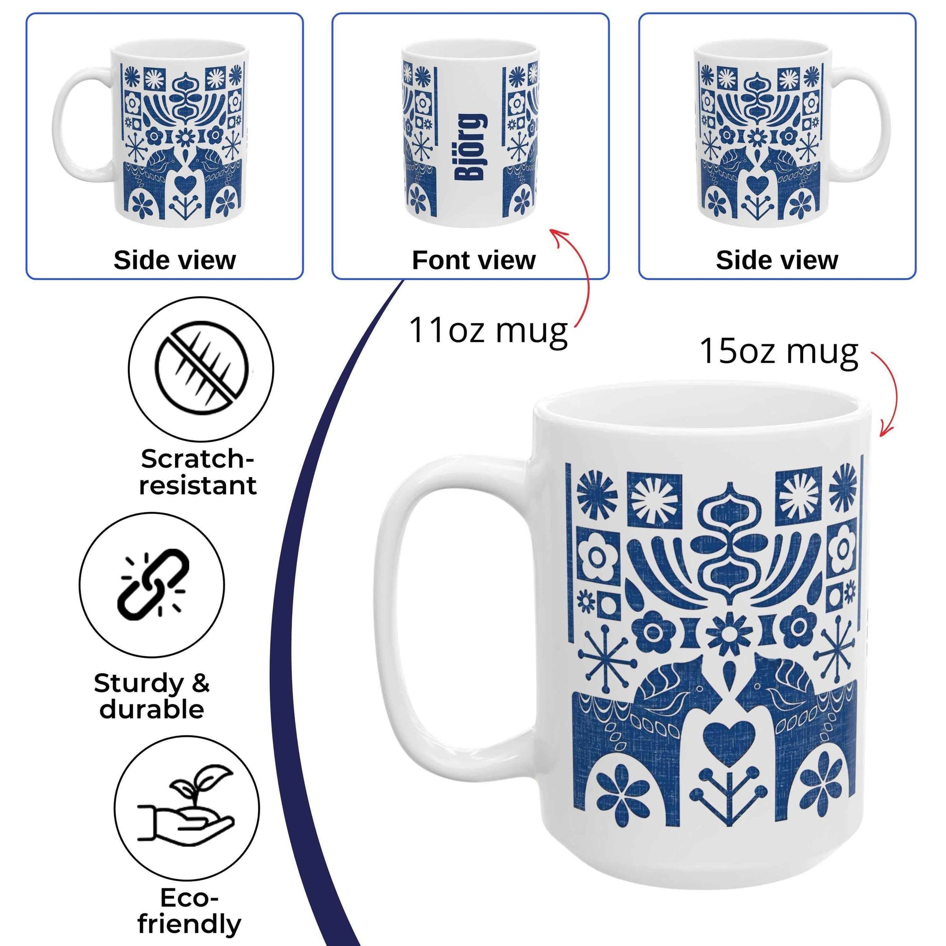 Blue Dala Horse Mug - Personalized Ceramic Coffee Cup | Unique Dad Gift - timelessbohochic.com