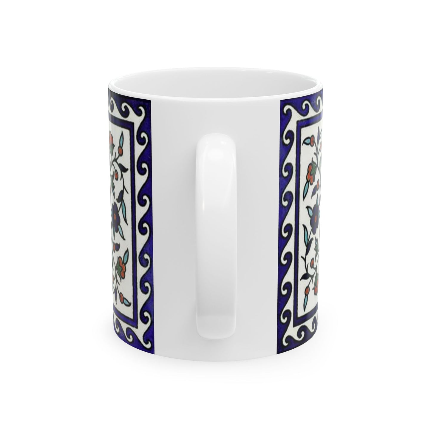 Armenian Iznik Ceramic Mug, Blue Pattern Coffee Cup, Personalized