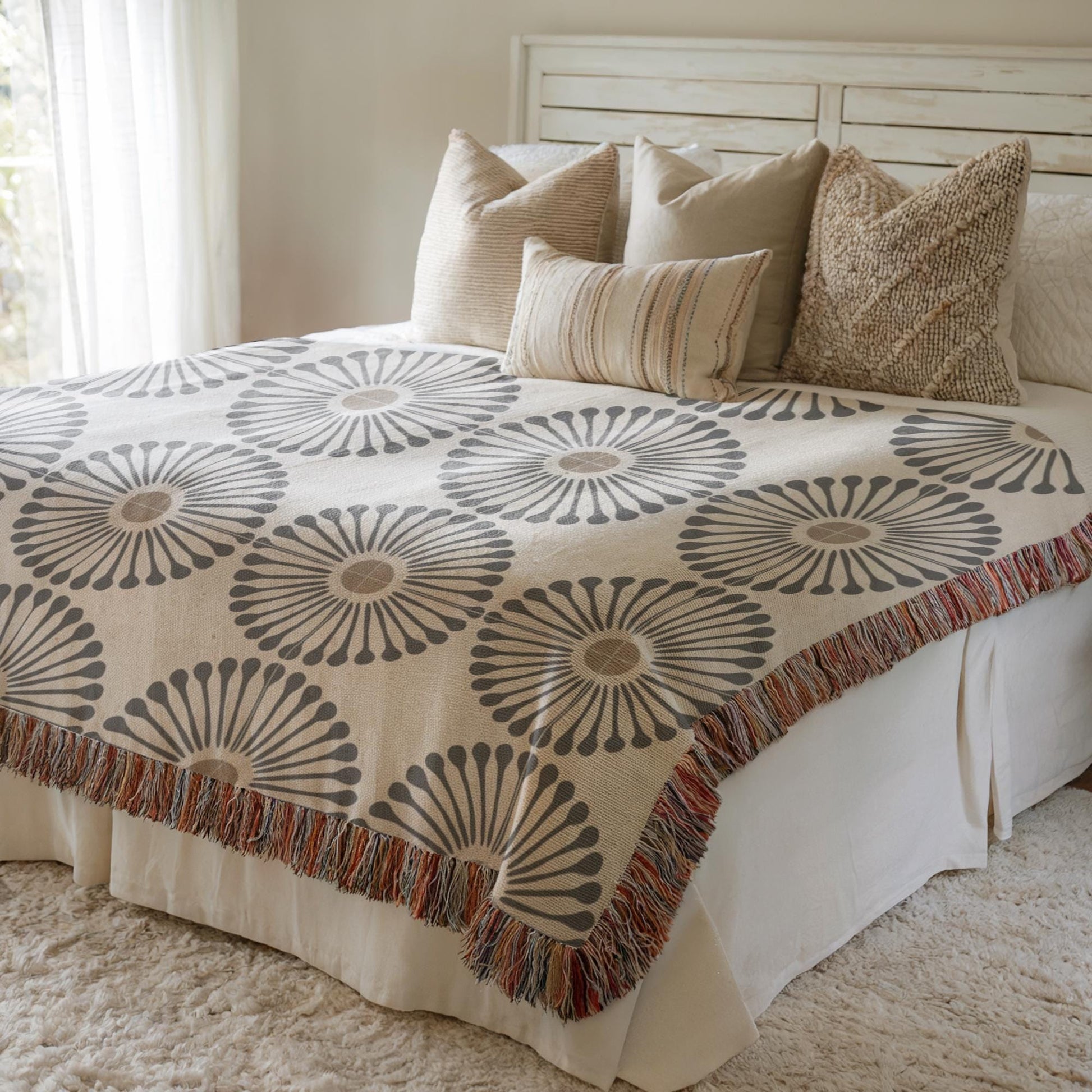 Woven Cotton Blanket Featuring Sunflower Pattern – Machine Washable, Nature Inspired Throw