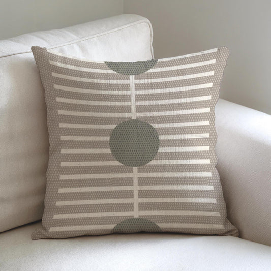 Woven Throw Cushion - Geometric Decor Cream Green Pillow | Modern Home Accent