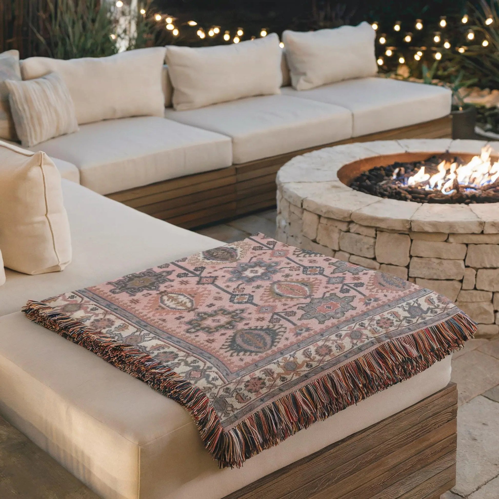 Anatolian Rug Blanket – Boho Decor Throw with Fringed Edge, Cozy Sofa Accent