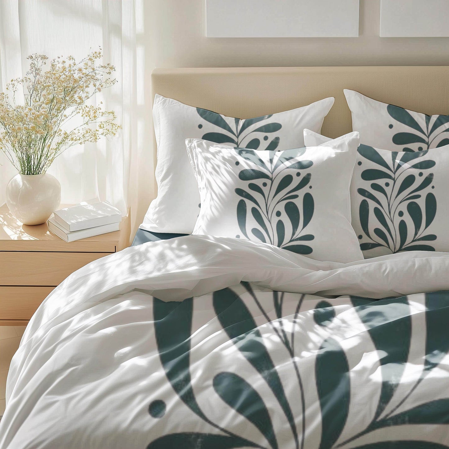 Floral Duvet Cover - Mid Century Bedding Set With Soft Breathable Polyester & Decorative Pillowcases - timelessbohochic.com