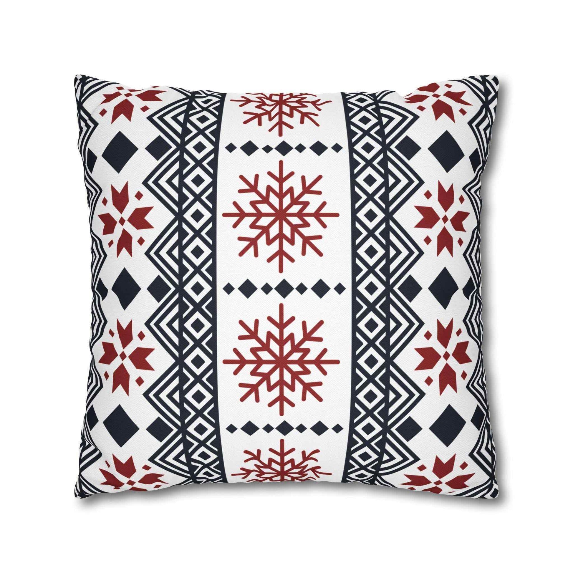 Scandinavian Winter Pillow Cover - Black Red Snowflake Cushion for Winter Home Decor - timelessbohochic.com