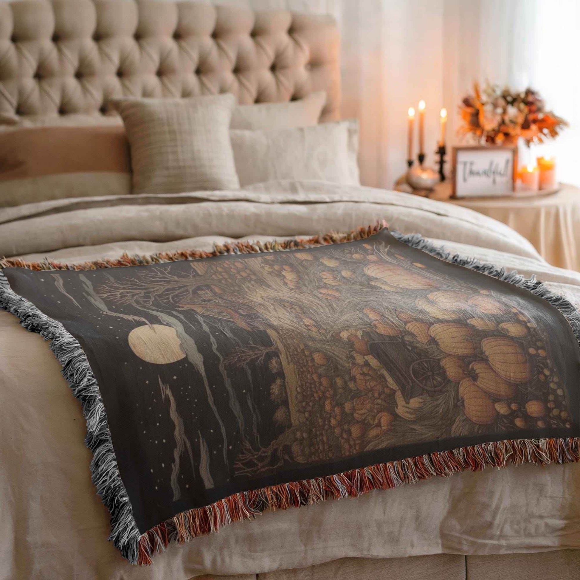 Pumpkin Patch Cotton Blanket - Cozy Farmhouse Throw | Fall Decor & Harvest Home Decor Accent - timelessbohochic.com