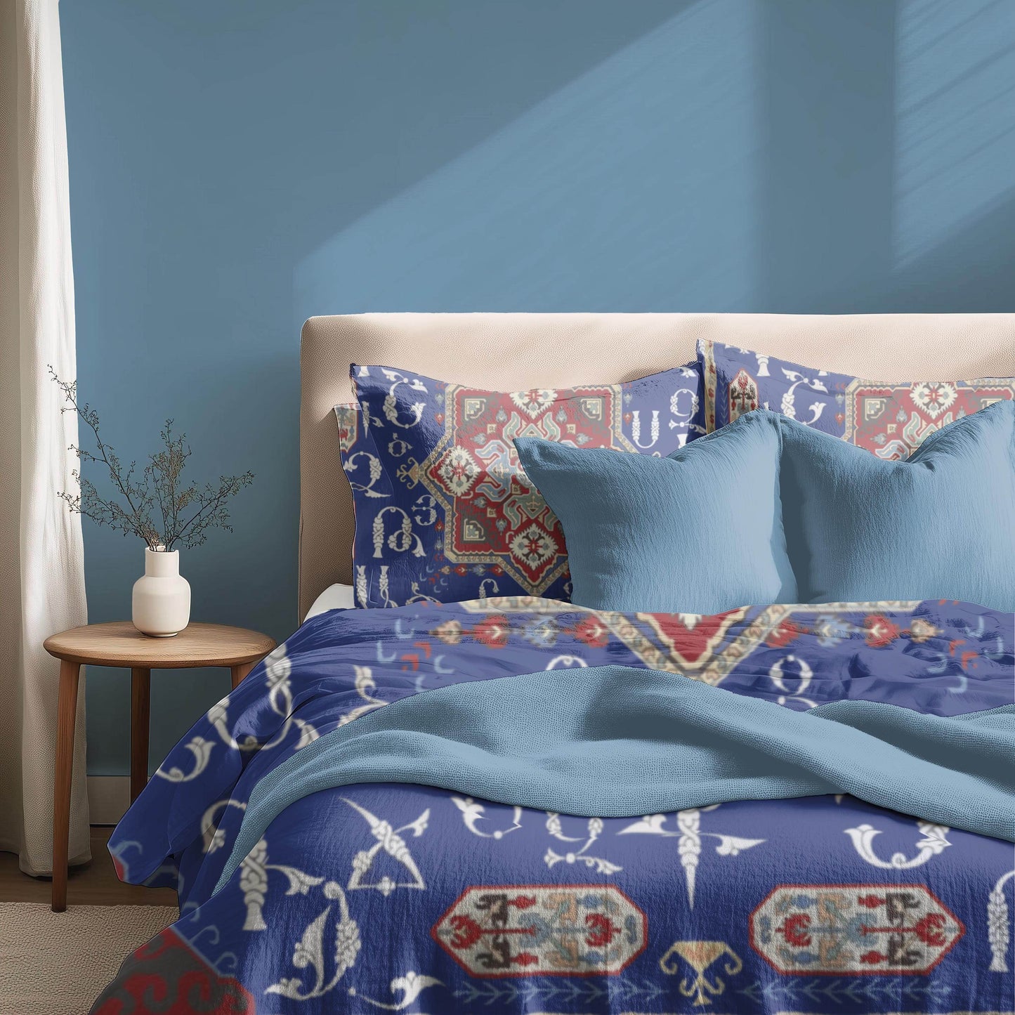 Armenian Alphabet Duvet - Personalized Ethnic Bedding Set with Haykakan Pattern & Custom Pillowcases - timelessbohochic.com