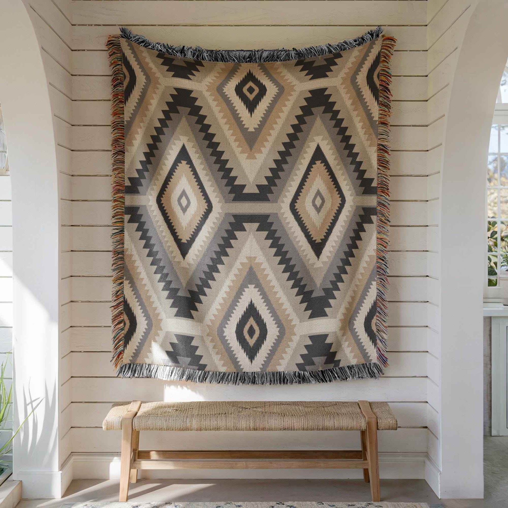 Southwestern Cotton Tapestry – Cozy Boho Wall Hanging with Geometric Tribal Pattern - timelessbohochic.com