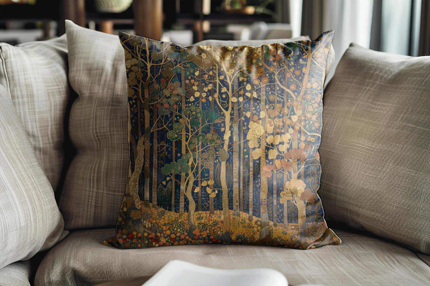 Scandinavian Inspired pillow cover with woven pattern styled on a sofa or bed