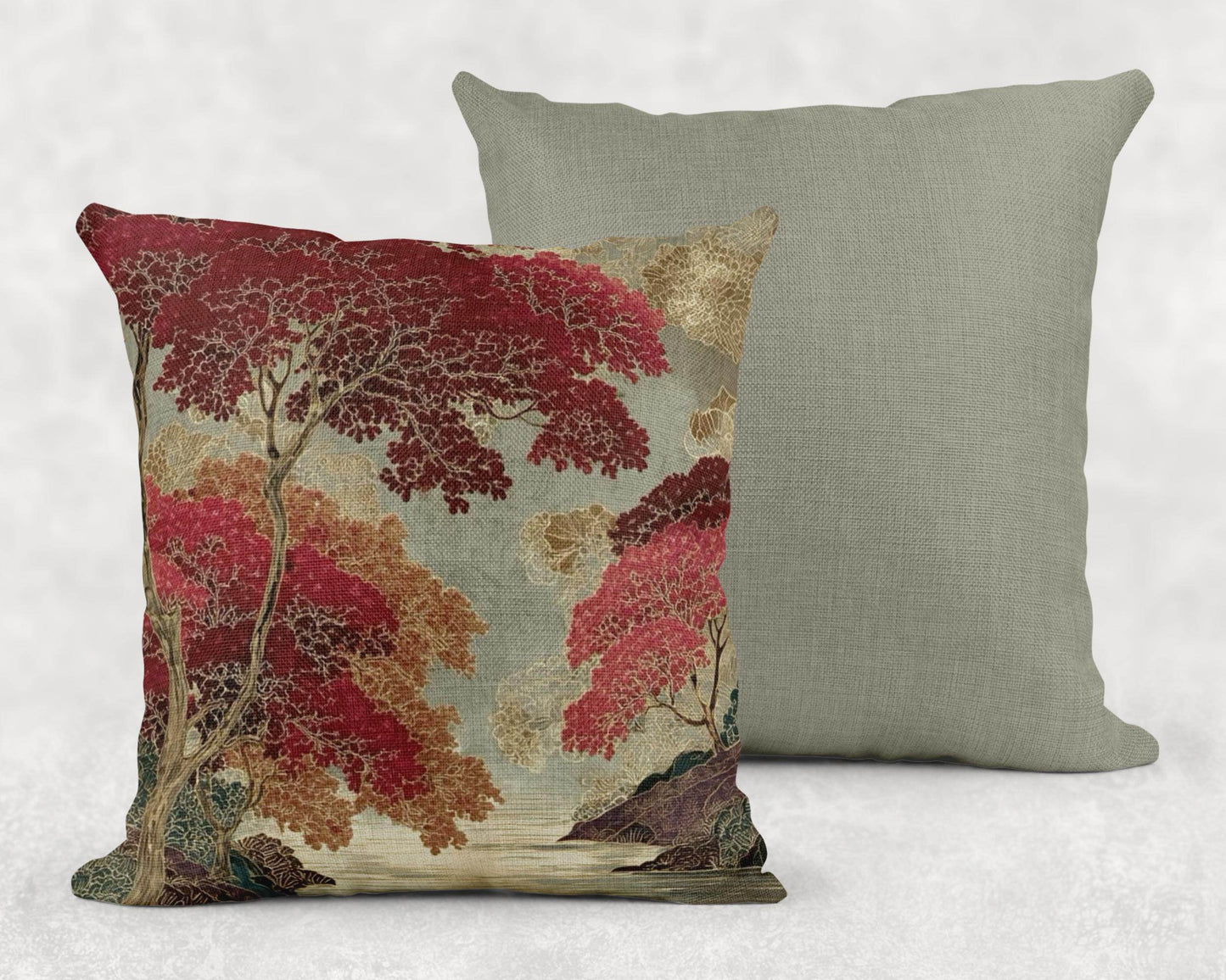 Japanese Inspired Pillow – Oriental Pattern Cushion | Woven Cotton Decorative Pillow Sham - timelessbohochic.com
