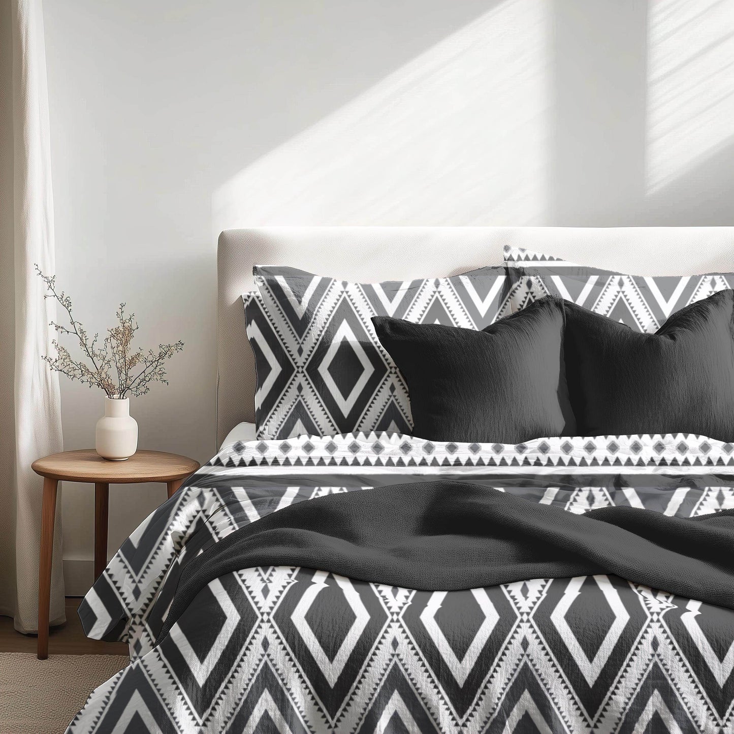 Geometric Ikat Bedding Set - 3 Piece Duvet Cover And Pillowcases | Soft Breathable Fabric For Modern Bedroom Decor - timelessbohochic.com