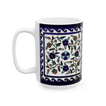 Armenian Iznik Ceramic Mug, Blue Pattern Coffee Cup, Personalized