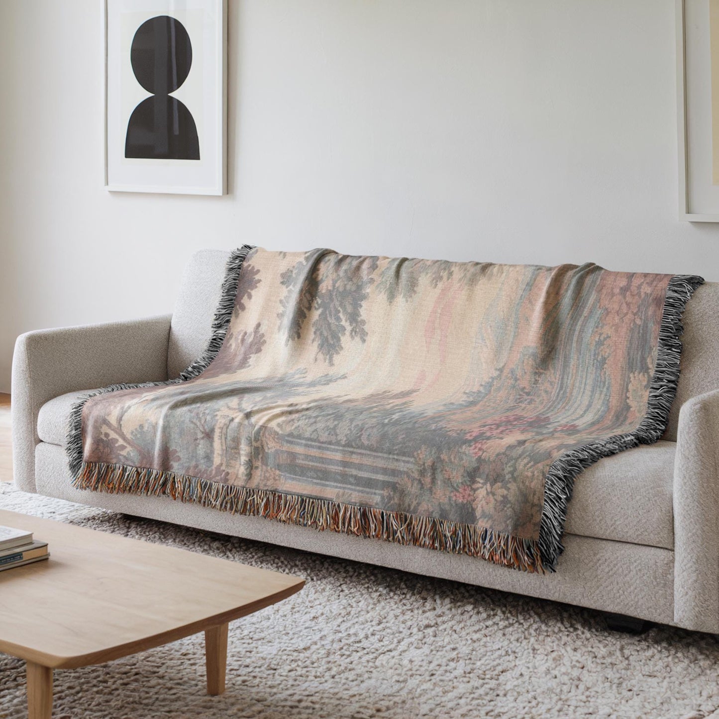 Modern Geometric woven blanket with geometric pattern styled for layered home decor