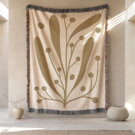 Mid Century Modern Tapestry - Woven Wall Art With Linden Leaf Design | Boho Home Decor