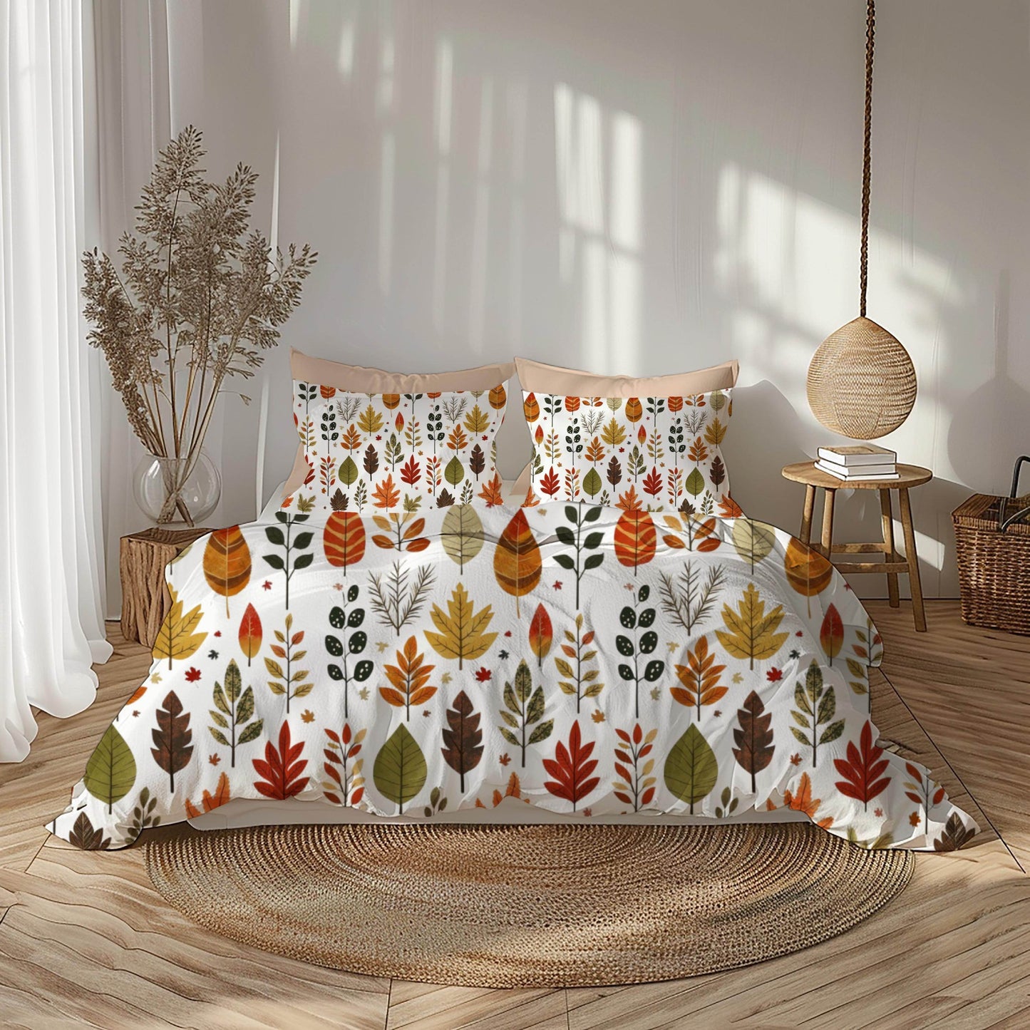 Fall Decor Bedding Set – Harvest Duvet Cover & Leaf Pattern Bedspread, Soft Breathable 3 Piece Set - timelessbohochic.com