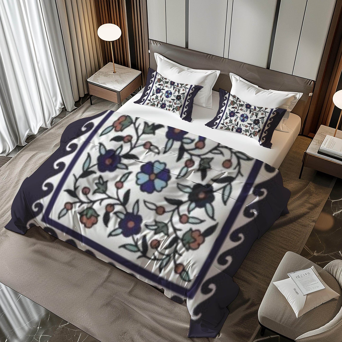 Floral Duvet Cover - Armenian Bedding Set With Haykakan Pattern & Iznik Motifs - timelessbohochic.com