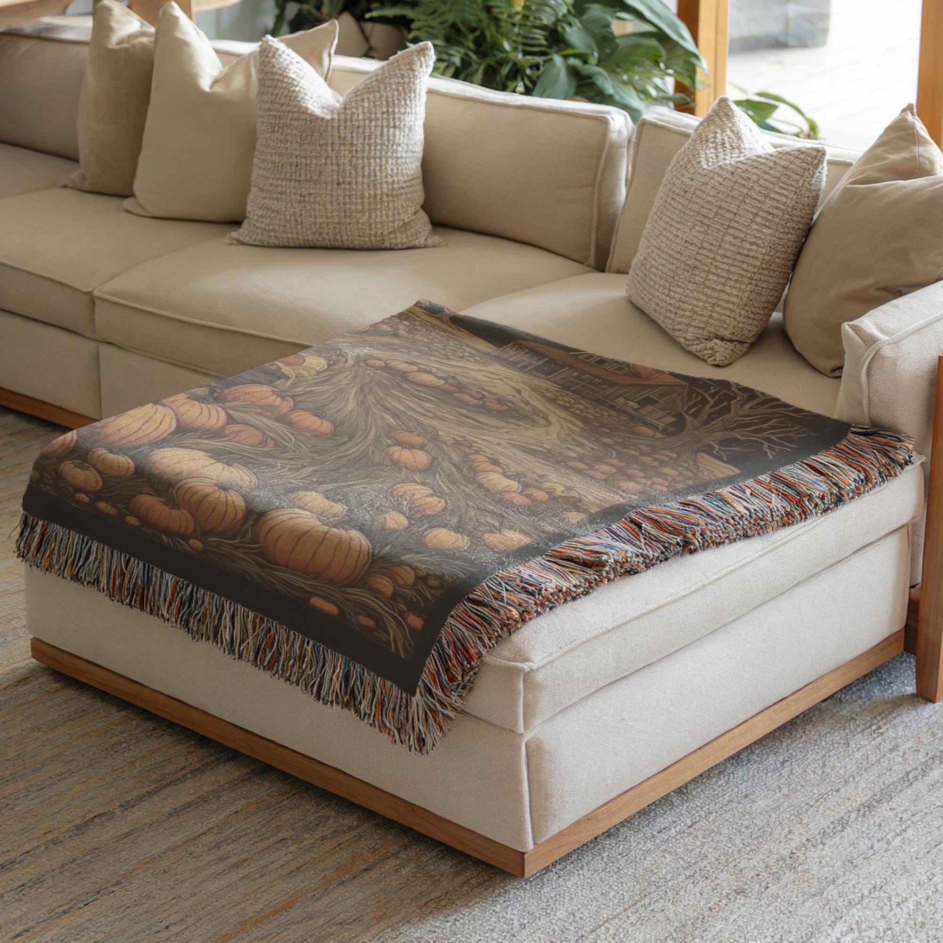 Autumn Cozy Cotton Throw – Soft Pumpkin Patch Blanket | Rustic Fall Decor - timelessbohochic.com