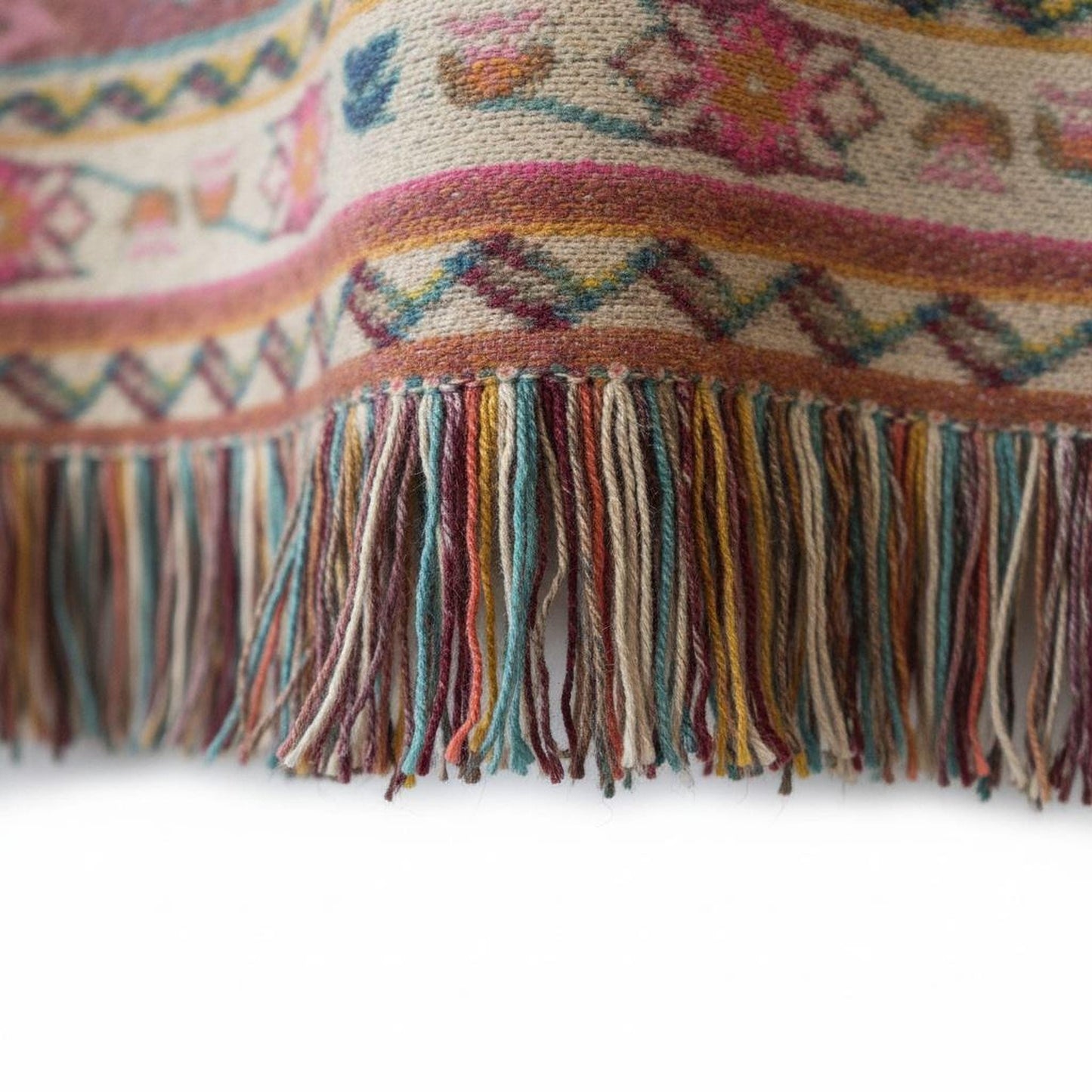 Caucasian Rug Inspired woven blanket with geometric pattern styled for layered home decor