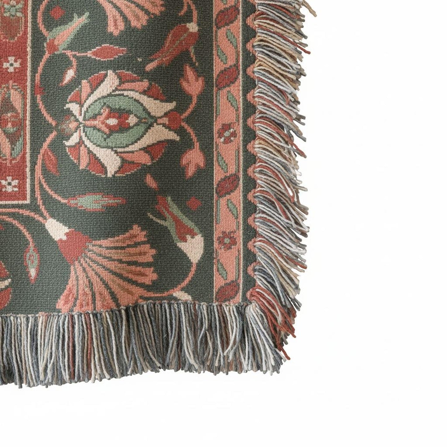 Anatolian Inspired woven wall tapestry with rug-style pattern styled as textile wall decor