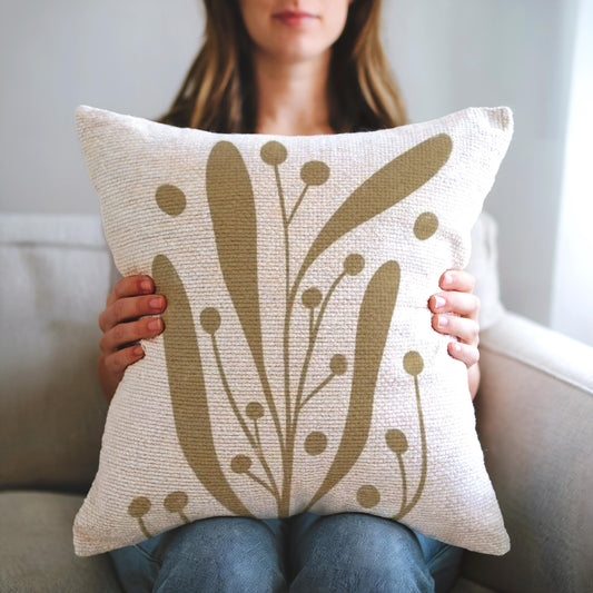 Linden Leaf Woven Pillow - Mid Century Modern Throw | Textured Cushion, Boho Chic Decor