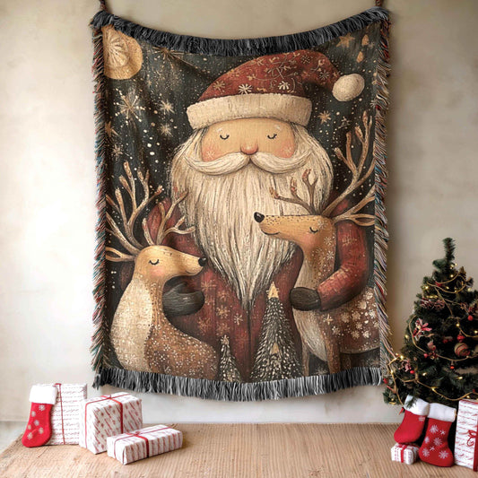 Christmas Woven Blanket – Santa Claus Throw with Fringed Edge, Cozy Holiday Bed Throw - timelessbohochic.com