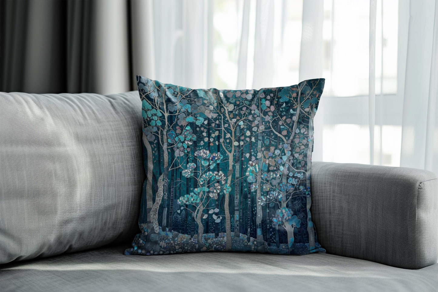 Modern Geometric pillow cover with geometric pattern styled on a sofa or bed