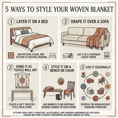 Styling ideas graphic for Timeless Boho Chic woven textiles