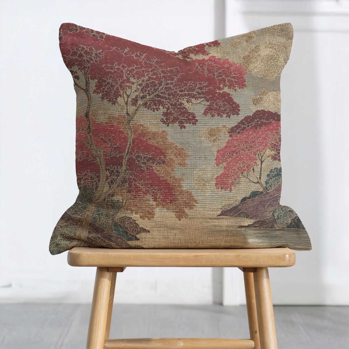 Modern Geometric throw pillow with geometric pattern styled on a sofa or bed