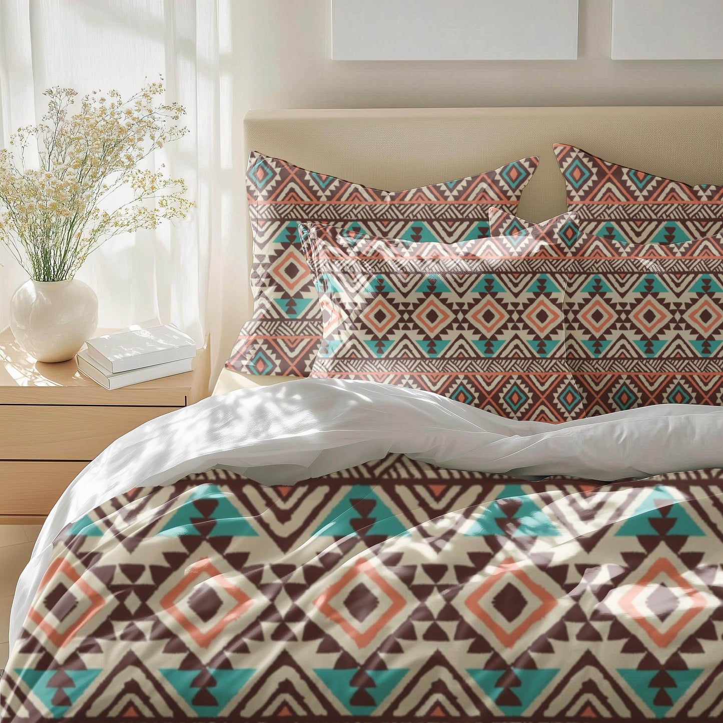 Native American Bedding Set - Colorful 3 Piece Duvet Cover With Zipper & Pillowcases - timelessbohochic.com