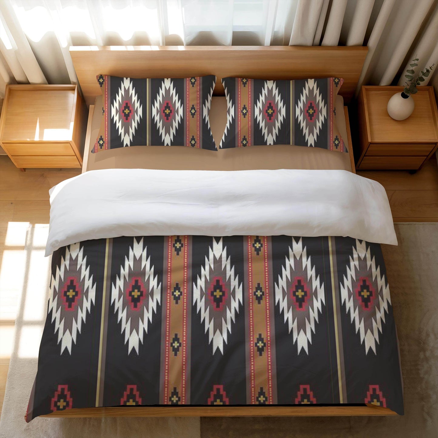 Southwestern Bedding Set | Geometric Bedding Set with Zippered Duvet Cover & Pillowcases, Queen - timelessbohochic.com