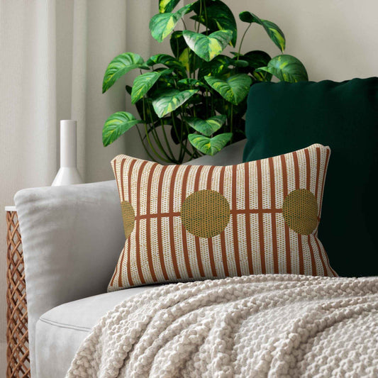 Scandinavian Inspired throw pillow with geometric pattern styled on a sofa or bed