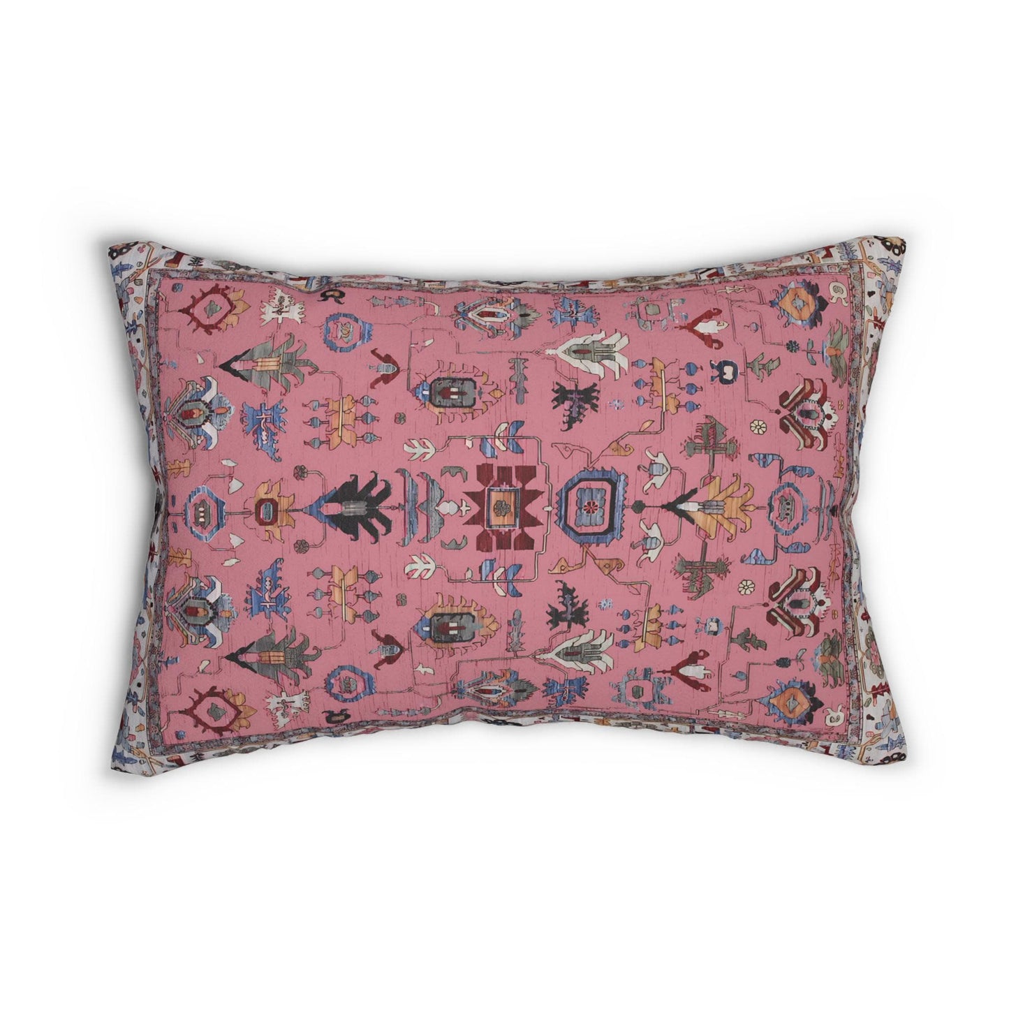 Anatolian Inspired throw pillow with rug-style pattern styled on a sofa or bed