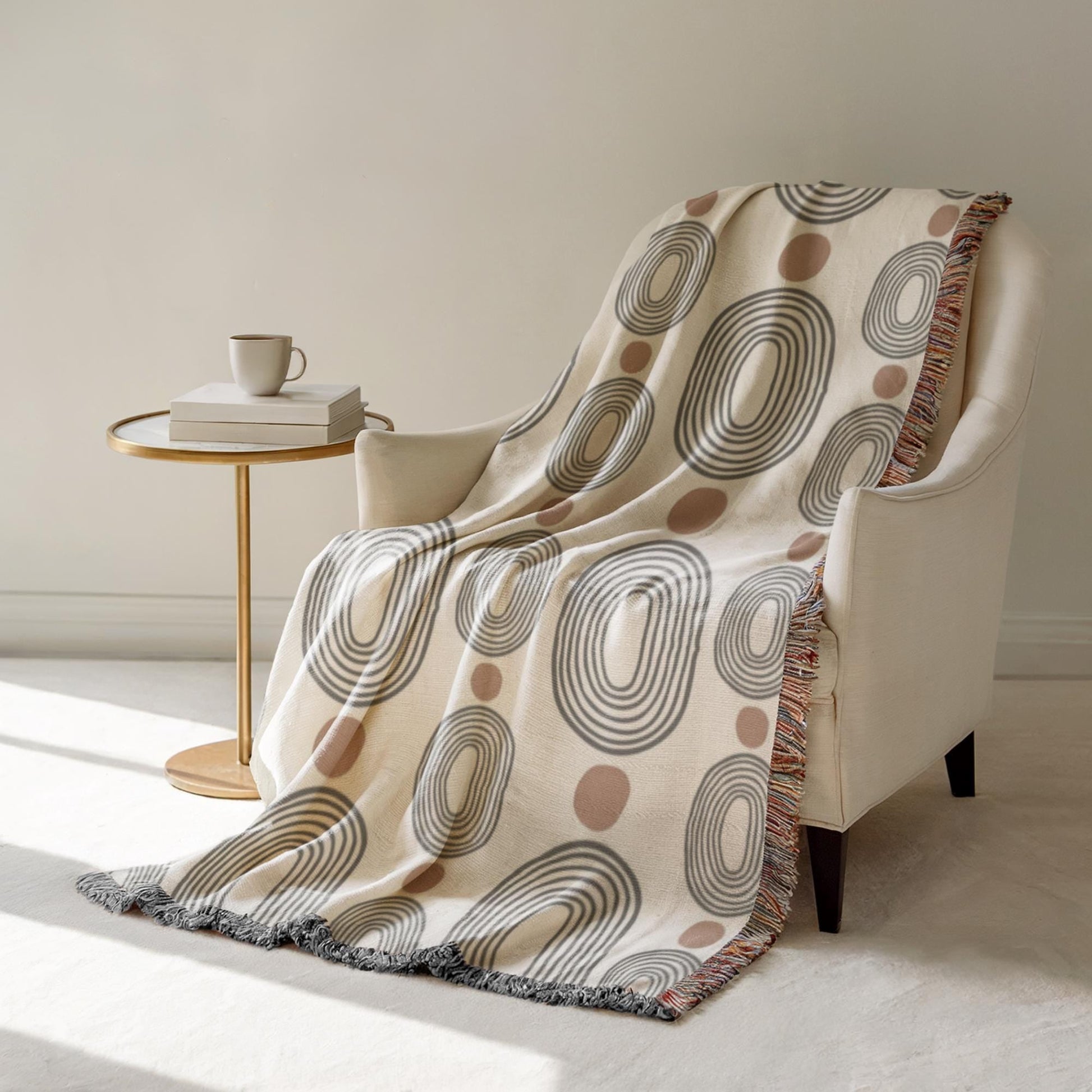 Woven Blanket - Black Oval Rust Dots Throw | Cozy Cotton Coverlet, Modern MCM Decor