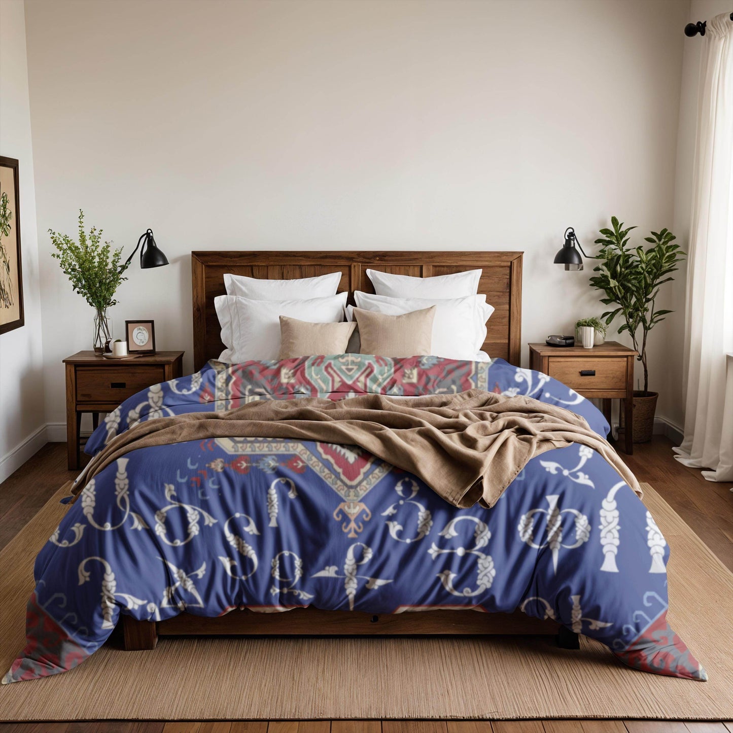 Armenian Alphabet Duvet - Personalized Ethnic Bedding Set with Haykakan Pattern & Custom Pillowcases - timelessbohochic.com